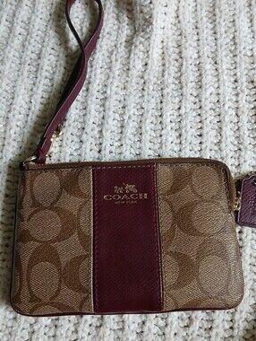 Coach Burgundy Stripe Wristlet
